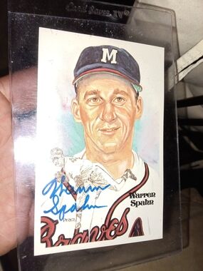 Warren Spahn Signed Perez Steele Trading Card